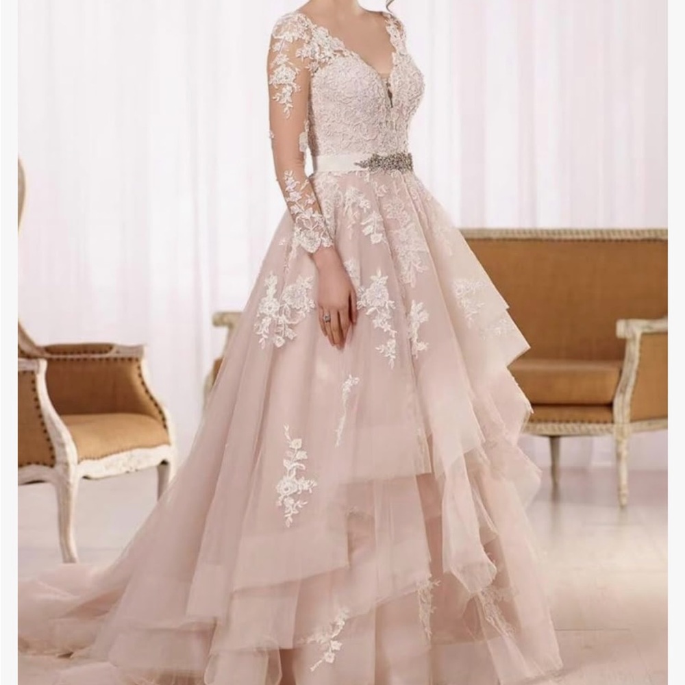 T Tahari Pink and Gold Asymmetrical Ruffled Bridal Gown